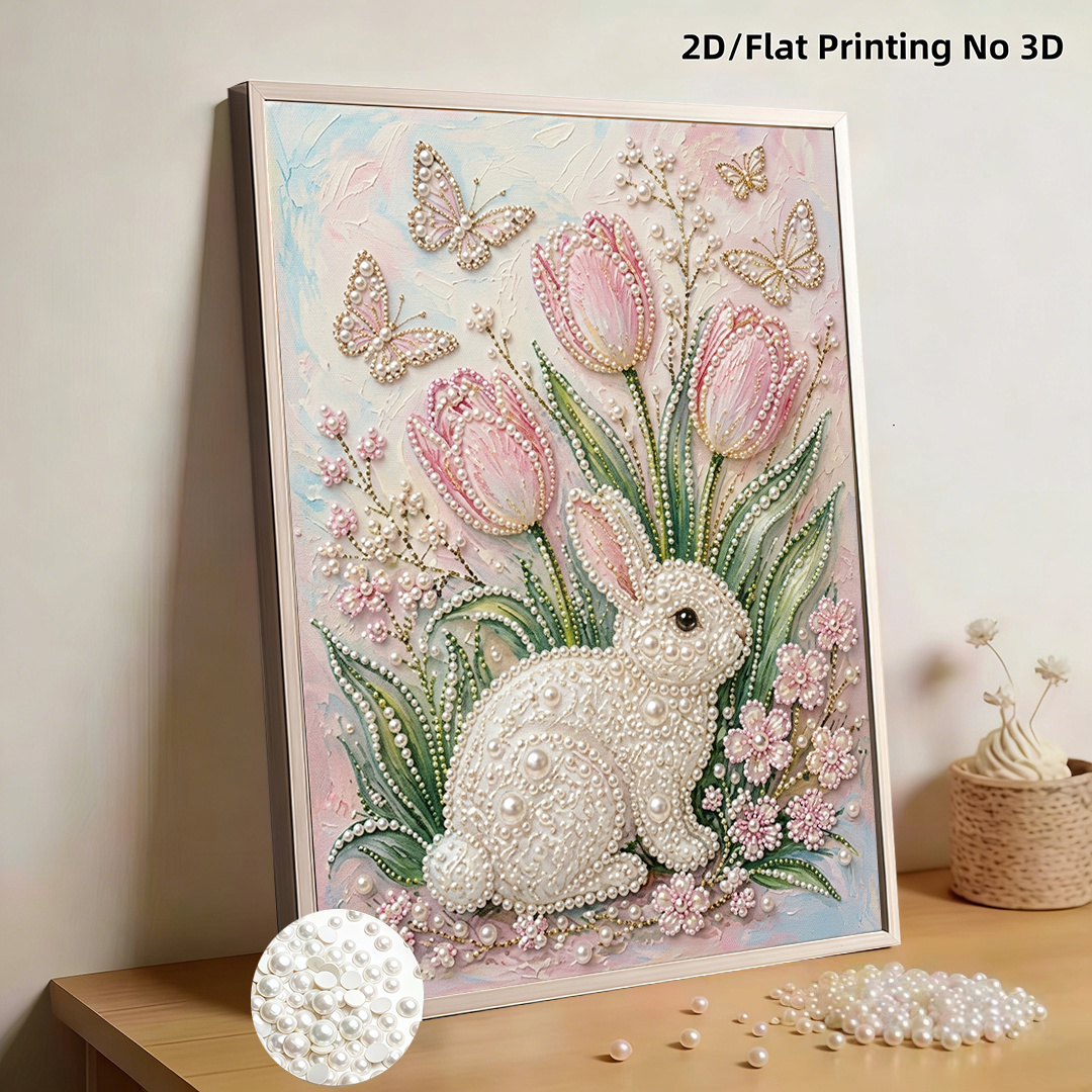 TEMU New Diy Cute Rabbit Painting Kit, A Creative Craft Set That Includes Pearls And Partial Diamond Embellishments. Completed Independently Or As A