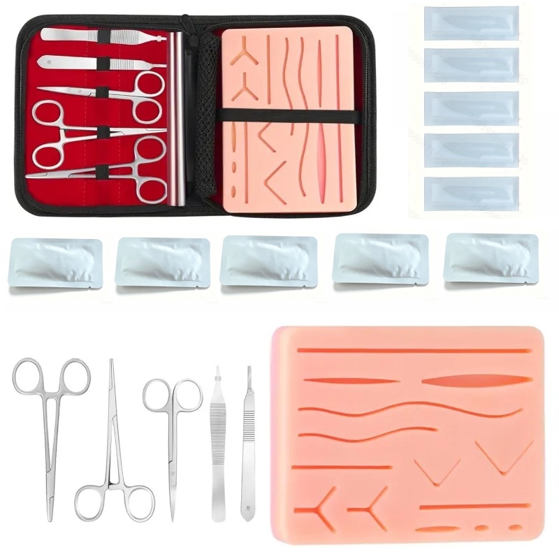 TEMU Ensemble complet d'outils pour modèle d'entraînement à la suture, comprenant un coussin en silicone de grande taille pré-coupé pour et un kit de