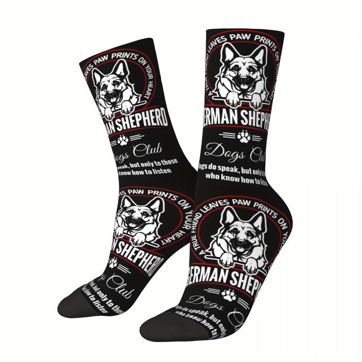 

1 Pair Biihudu German Shepherd Printed Crew Socks, 95% Polyester 5% Elastane Knit Fabric, Print Novelty Dog Footwear