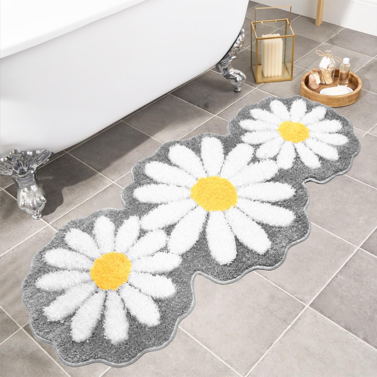 Faux Cashmere Festive Gift Daisy Bathroom Bedroom Carpet Cute Floral Non-slip Bathroom Long Bath Mat