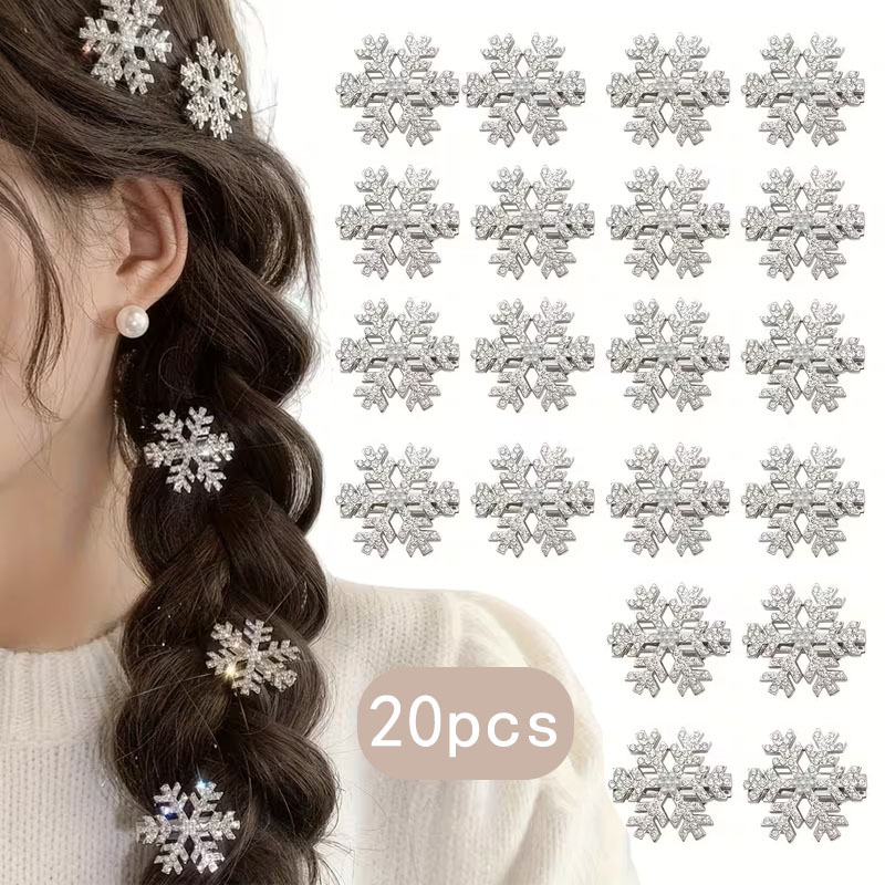 TEMU Lot de 20 pinces à cheveux de de neige à strass, pinces à cheveux pour fête de Noël