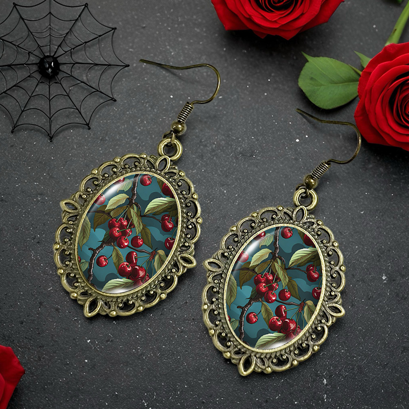 Cherries And Leaves Vintage Lace Earrings