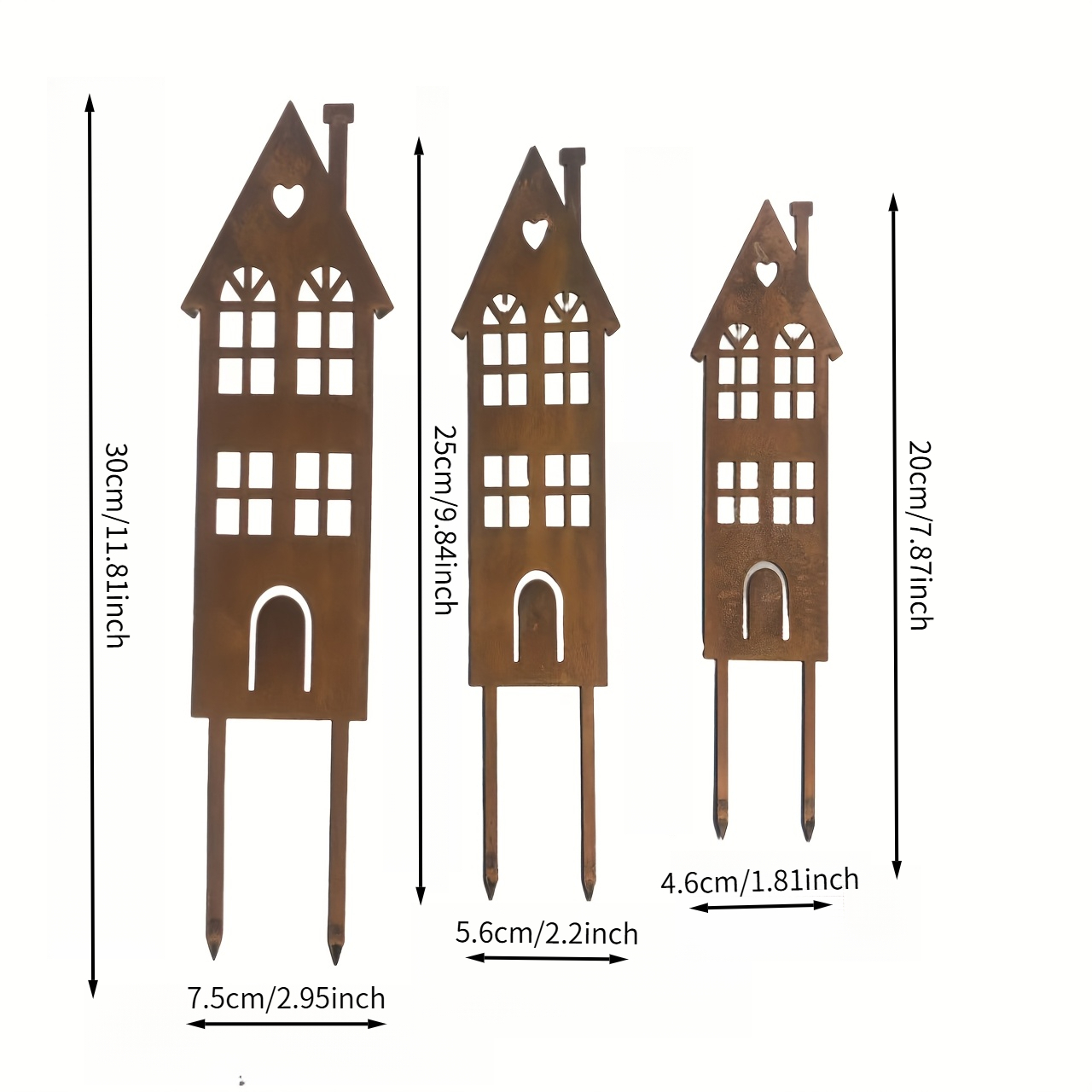 E-shop 2D Flach, 3 Stück Vintage Acryl Gartenstecker - Retro Bogenfenster & Tür-Markierungen geeignet für Rasen, Balkon - Kunststoff Außendekoration,