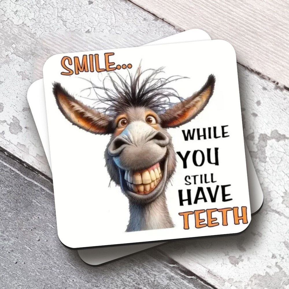 TEMU 1pc Coaster With Donkey And "smile When You Still Have Teeth" Text, Perfect For Housewarming Parties, Banquets, Holidays, And Gifts For Parents,