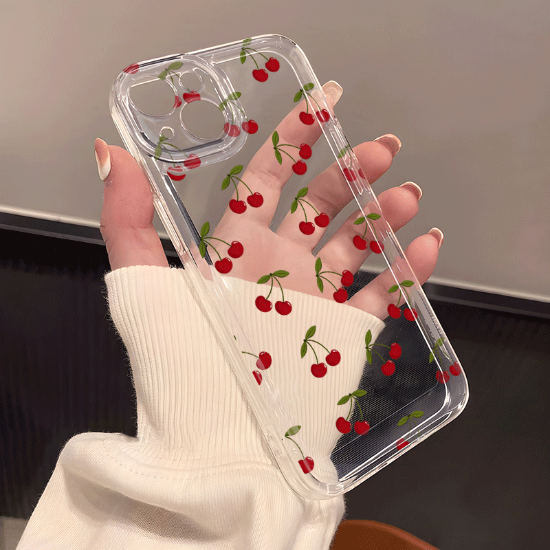 TEMU Cherry Pattern Transparent Phone Case For Iphone 16/iphone 11 Pro/iphone 16 Pro/iphone 13 Pro/iphone 14 Pro Max/iphone 15 Plus/iphone 13 Pro