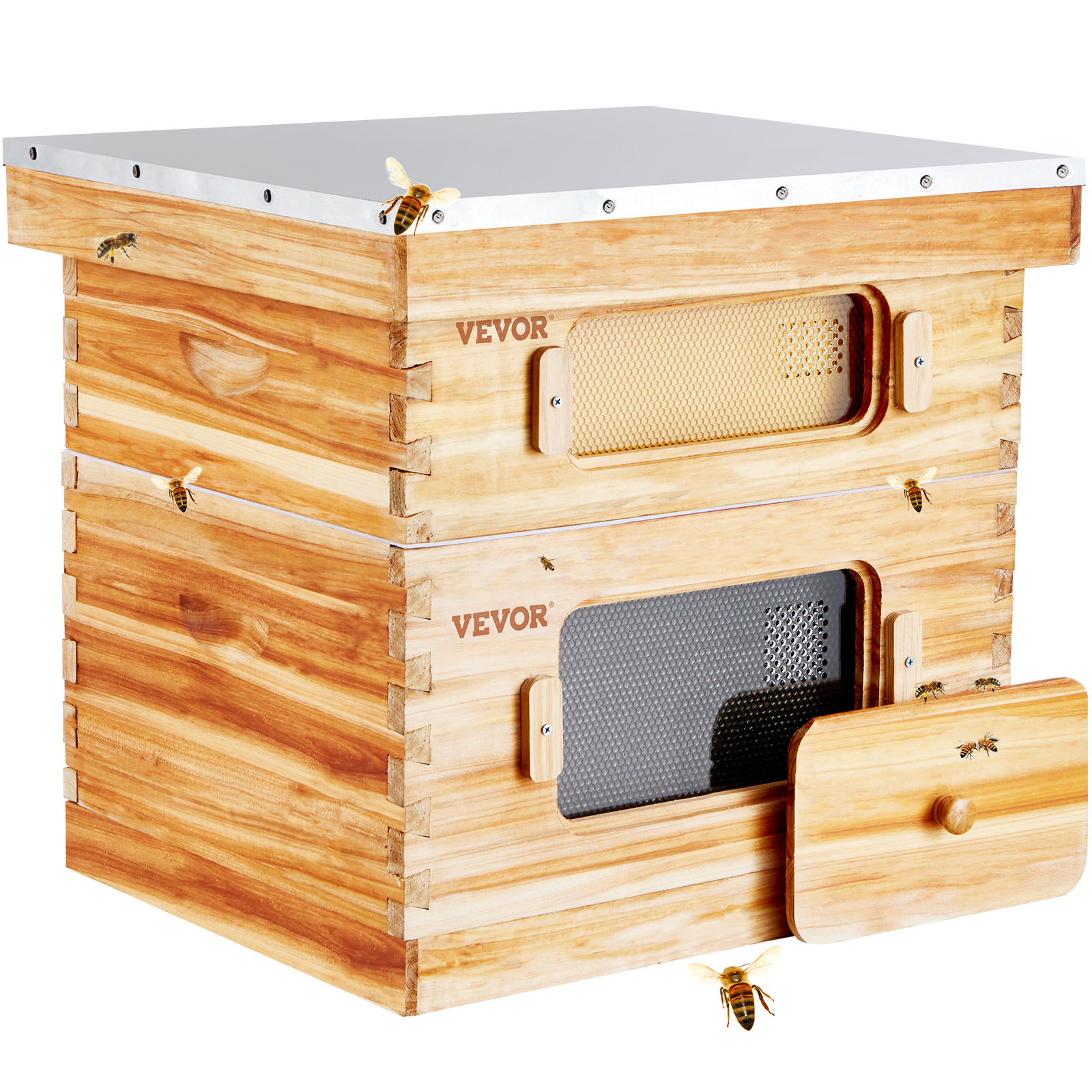 

Vevor Bee Hive 20 Frame Bee Hives Kit, Beeswax Coated Cedar Wood, 1 Deep + 1 Medium Bee Boxes Beehive Kit, Transparent Acrylic Windows With Foundations For Beginners Pro Beekeepers