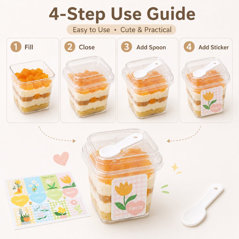 84pcs Transparent Square Dessert Boxes Set with Lids and Spoons