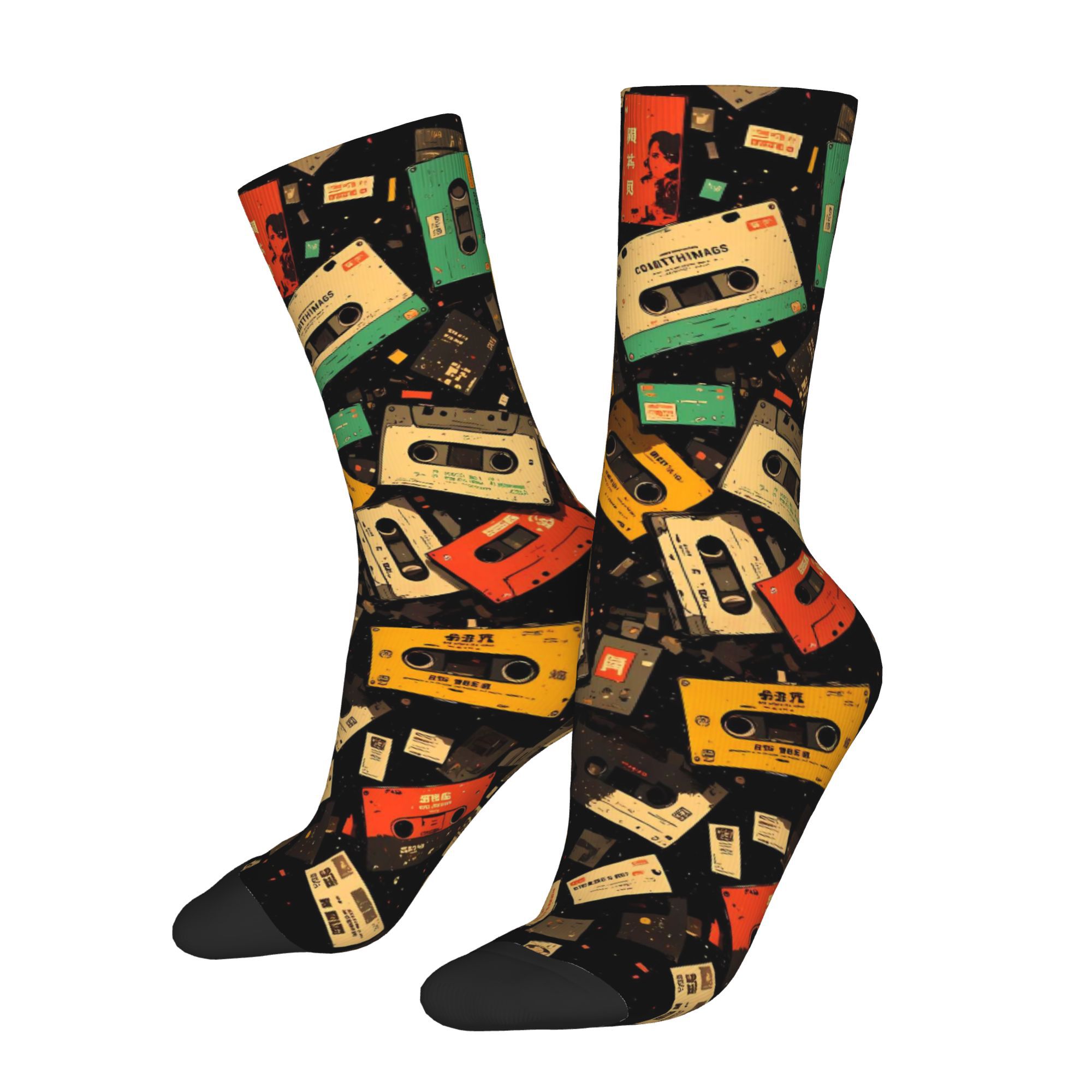 TEMU 1 Par de Calcetines Retro Vintage para Hombre con Diseño Único de Casetes, Calcetines Novedosos para Exteriores, Lavar a o Limpieza