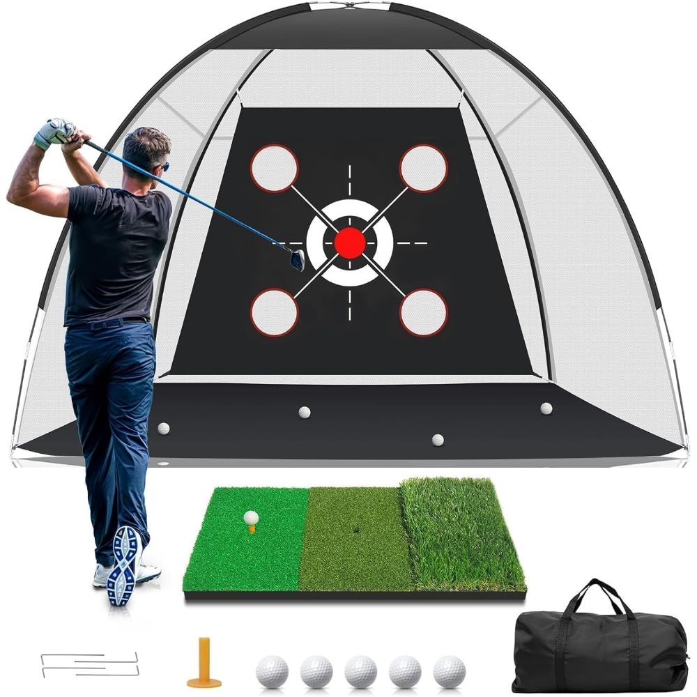 10x7ft Golf Practice Net With Mat | Indoor Set Includes Balls, Polyester Fiber
