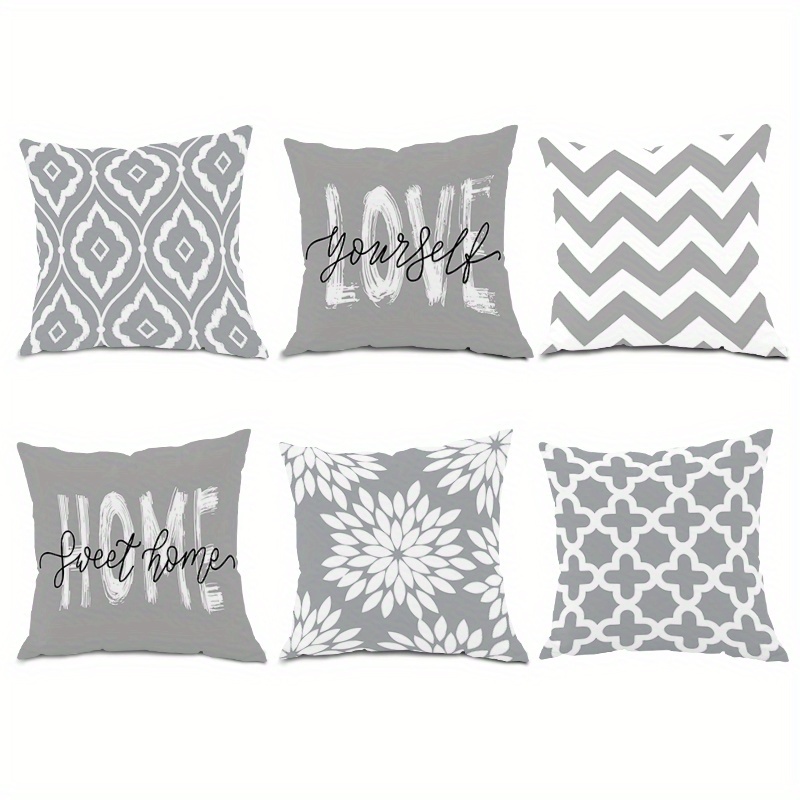 TEMU Juego de 6 fundas de almohada 2D "", estampado nórdico geométrico floral, de un solo , sin relleno, para exterior, de almohada, para sofá, ,