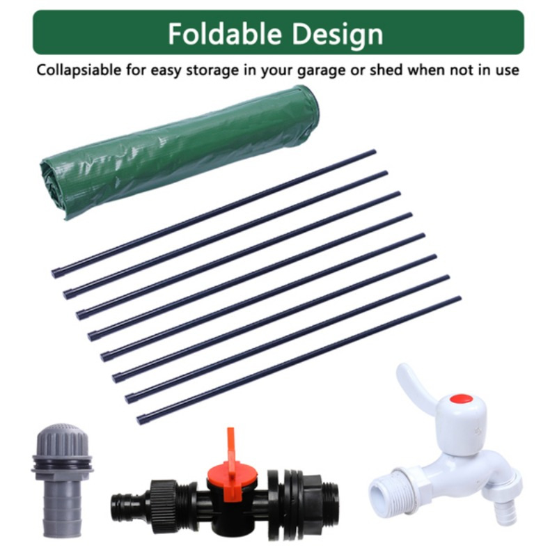 300 Gallon Portable Collapsible PVC Water Storage Tank Green Outdoor Rainwater Collector for Gardening and Car Washing
