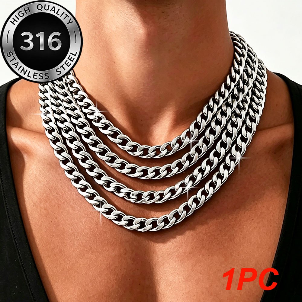 Unisex Punk Stainless Steel Cuban Chain Necklace