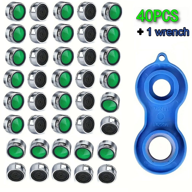 40pcs M24 Thread Faucet Aerator Replacement | Kitchen & Bathroom Tap Bubbler, Durable Plastic, Mixing Nozzle With Wrench, No Electricity Needed, Water Devices