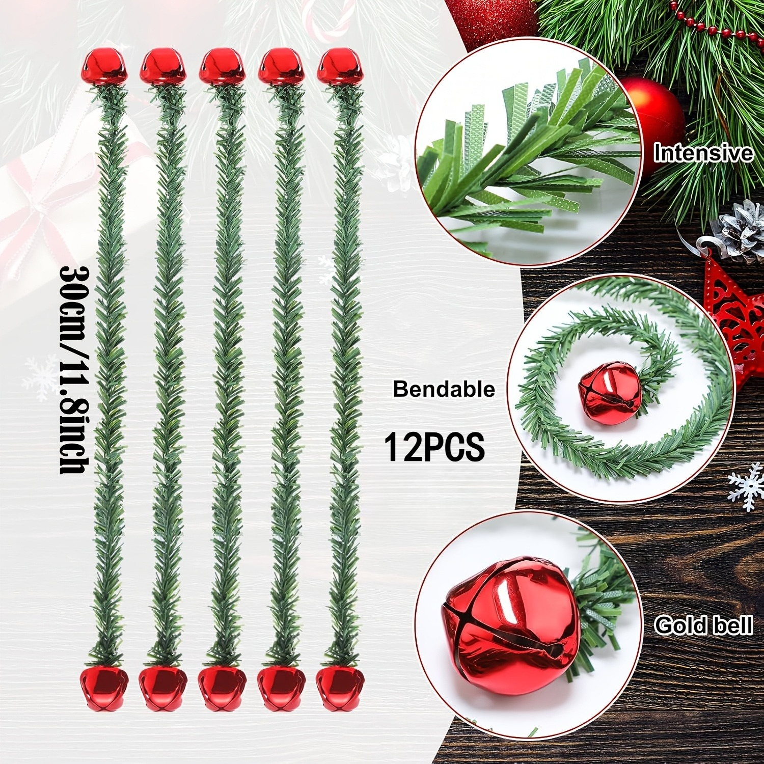 TEMU 12pcs Nœuds de Corde de Guirlande de Noël, avec Décorations de Cloches en Métal, Guirlandes Tordues Flexibles et Pliables, Robustes et Durables