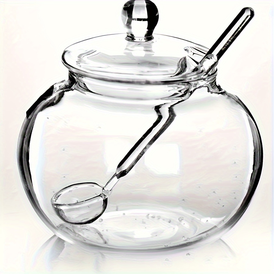 TEMU 250ml Clear Glass Sugar Bowl With Spoon - Leakproof Kitchen & Outdoor Safe, Transparent With Rounded Lid - Built-in Spoon For Sugar, Spices,