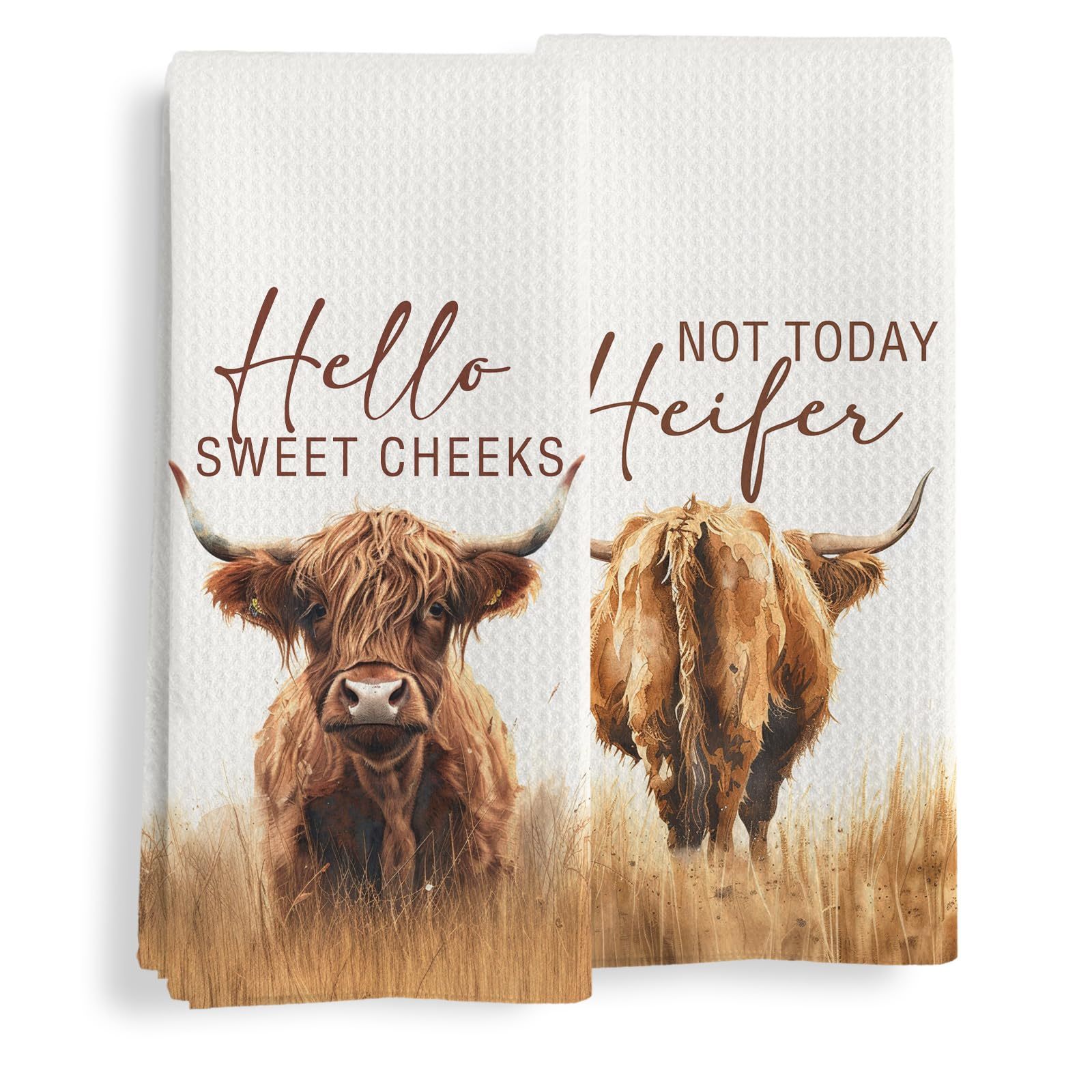 

2pcs Kitchen Towels, Cartoon Cow Dish Cloths, Soft Absorbent Polyester Knit Fabric, Machine Washable, 18x26 Inches, With Farmhouse Ranch Decor For