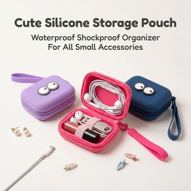 Bag-In-Bag Storage Bag Cute Eyes Shockproof Silicone Storage Bag Suitable for Earphones And Small Digital Additions, Portable Mini Organizer Pouch with Easy Clean, for Travel Daily Commute Office Dorm Use