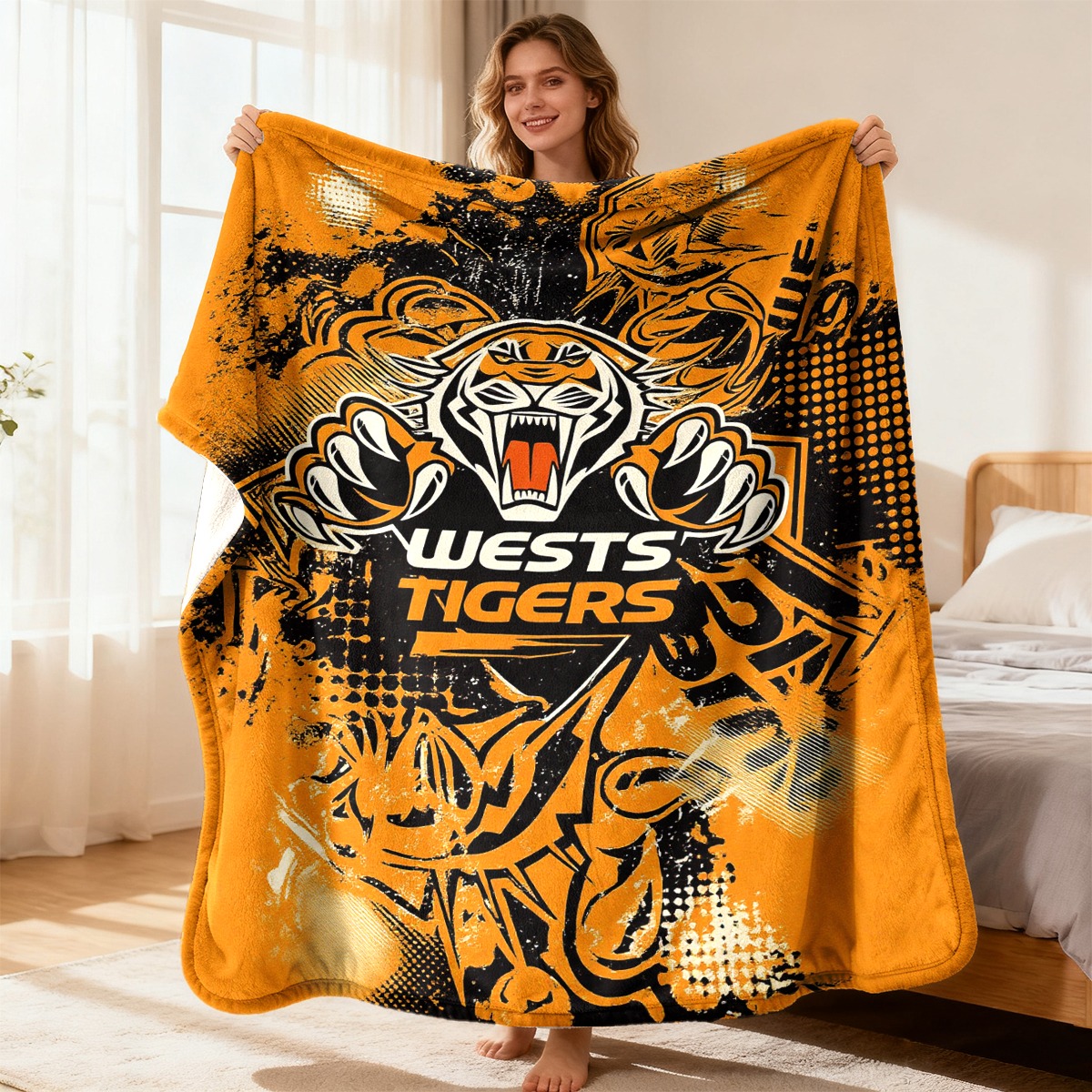 TEMU 1pc West Sydney Tigers American Trendy Fleece Blanket - 100% Polyester Fleece With , Non, Lightweight , Fleece Blanket Throw Blanket, Sofa Cover