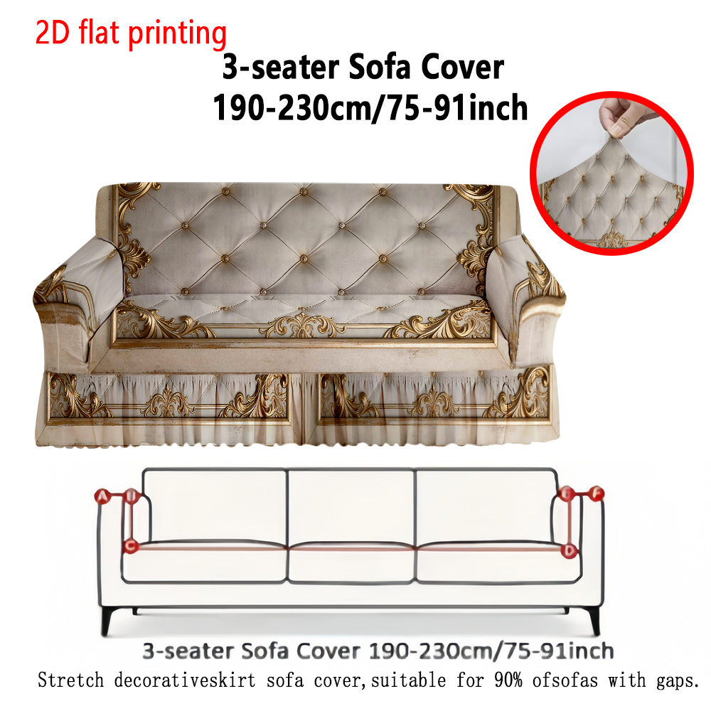 TEMU 1pc 2d Flat Printing Universal Single To 4 Seater Sofa Cover, With Skirt Edge Sofa Cover, Sofa Protection Cover, Pet Scratch Resistant Sofa