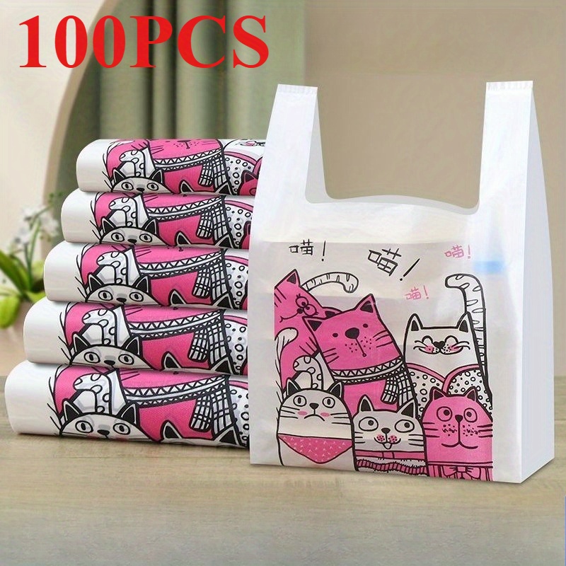 Image of 100pcs Cartoon Cute Plastic Bags, Gift Packaging Bags, Lunch Bags, Handheld Shopping Bags, Plastic Bags