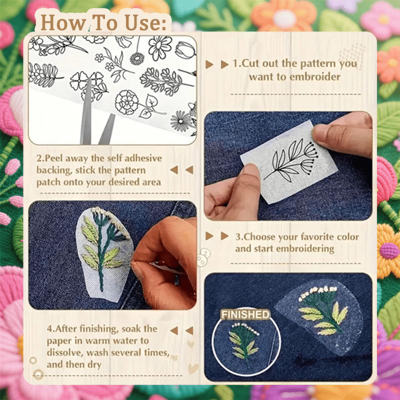 Cute Dinosaur Embroidery Pattern Kit, Water Soluble