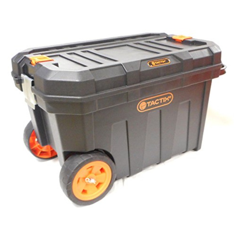   Heavy-Duty Toolbox with Wheels - 2-in-1 Lockable Storage Chest,   Lid & Heavy-Duty Construction, Black with Orange Accent - Mobile Tool Organizer for Workshop,  , Garage - Model TXX320310, Workshop Organization,  , Durable Build, Wheeled Container, DIY Enthusiasts,   Container, Sturdy Build, Reinforced Container, Construction Workers