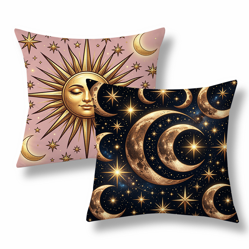 TEMU 2pcs Boho Style Throw Pillow Covers, Decorative Cushion Cases, Sun Moon And Stars With Celestial Elements, Pink And . Versatile Pillow Shams For