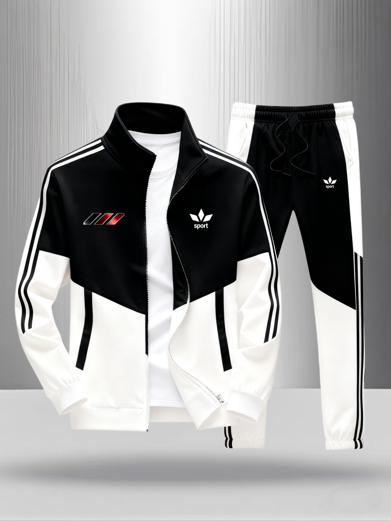 Men's Casual Sportswear 2pcs Set, Long-Sleeve Jacket & Drawstring Pants