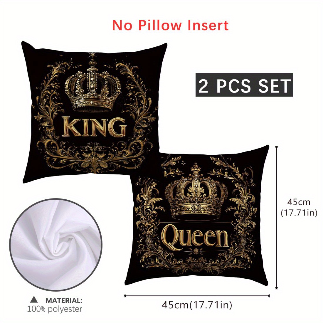 Image of 2pcs, Queen Crown Pillowcase, Anniversary Gift For Couples, (17.71*17.71in/45*45cm) Decorative Pillow Cover For Living Room, Bedroom, Sofa Cushion Cover, Pillow Insert Not Included
