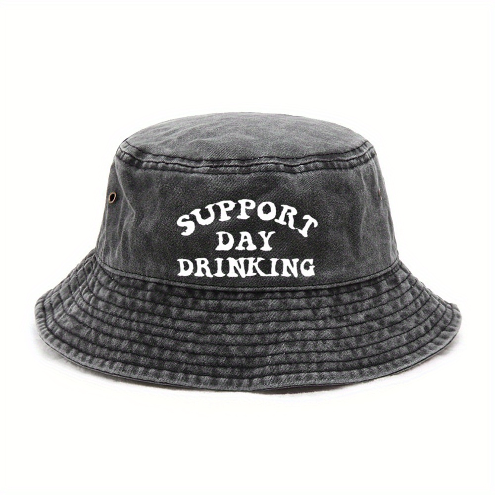 1pc "supports Drinking During " Printed Washed Bucket Hat - Quick-dry Fabric, Unisex Outdoor Casual Bucket Hat (easter, July 4th Day, Graduation Ceremony)