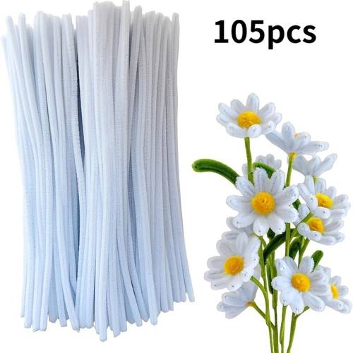 105pcs white twist stick material pack soft craft supplies for flowers art projects making valentines day heart wreaths trees or christmas ornaments