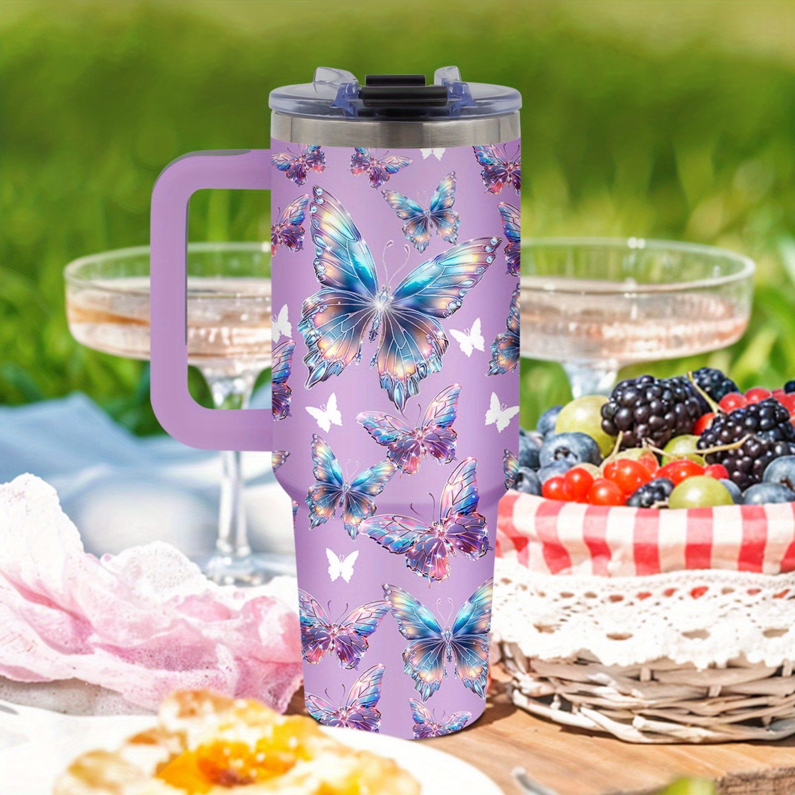 TEMU Sports Cup, For Outdoor Sports, Fly With Colorful Wings Flying Stainless Steel Insulated Tumbler 40oz, Easter, Sports Cup, For Outdoor Sports