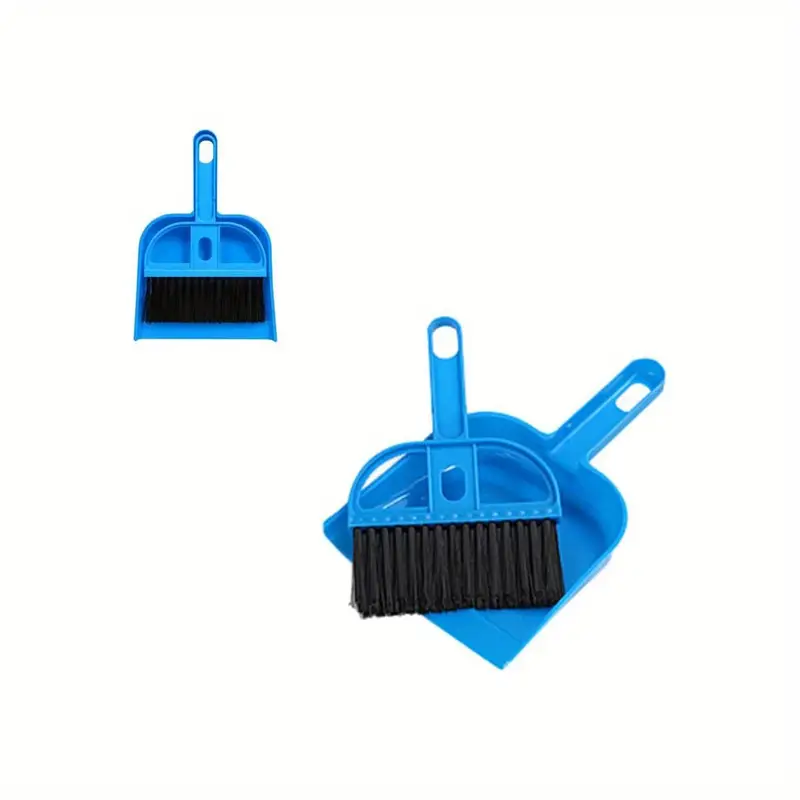 mini dustpan and broom set - portable plastic brush with stainless steel bristles, ideal for desk, home, kitchen, cage cleaning of small animals like guinea , rabbits, hamsters - blue, pet | |durable plastic, pet grooming supplies, cleaning kit with a small animal broom and dustpan, ideal for pets, pet supplies Product details 0