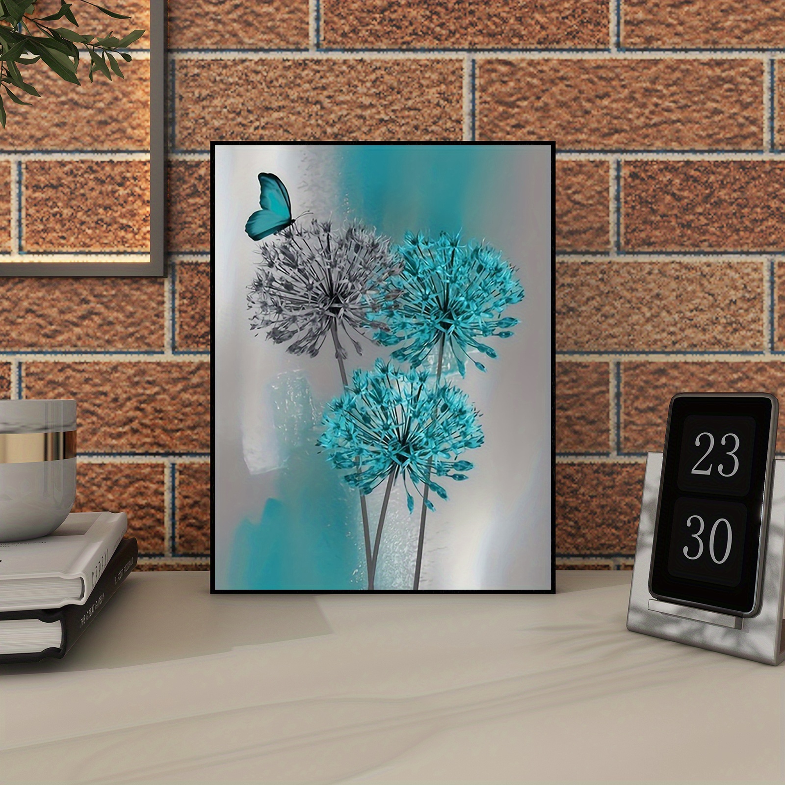 

Turquoise Dandelion & Butterfly Canvas Art, 12x16" - Wall Decor For Home, Office, Cafe | Bedroom, Living Room, Bathroom, Room Decor