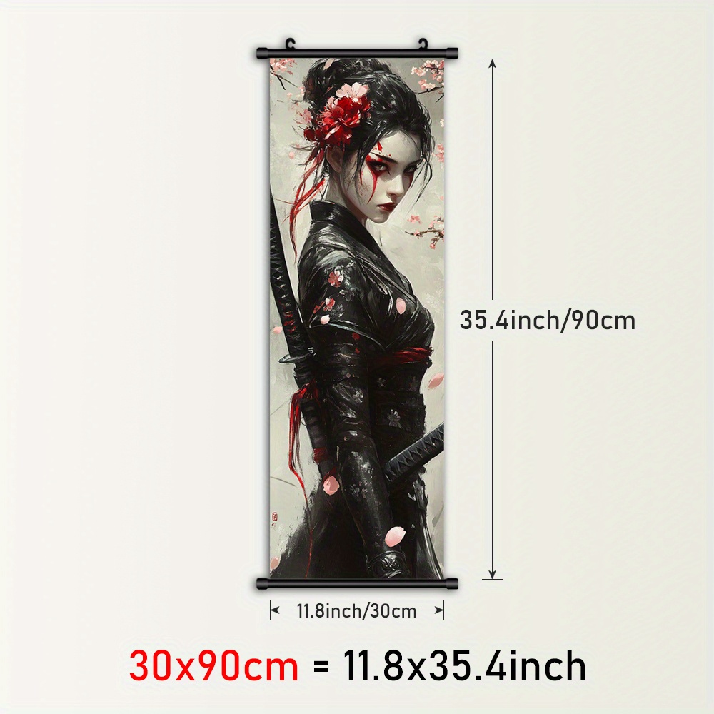 TEMU 1pc Anime-inspired Japanese & Cherry Blossoms Canvas Wall Art - Vertical Framed Plastic Hanging Painting For Indoor/outdoor, Bedroom, Living