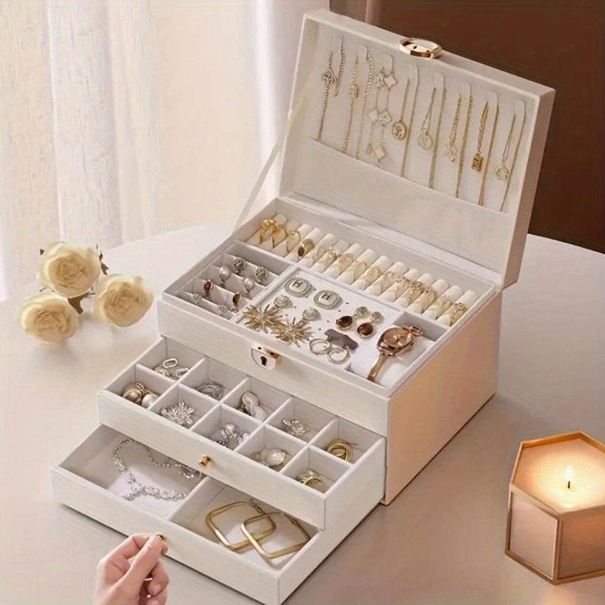 1pc rectangle jewelry box multi layer large capacity zipper closure tabletop with practical and exquisite design for girls women mom friends birthday valentines day jewelry organizers Product details 1