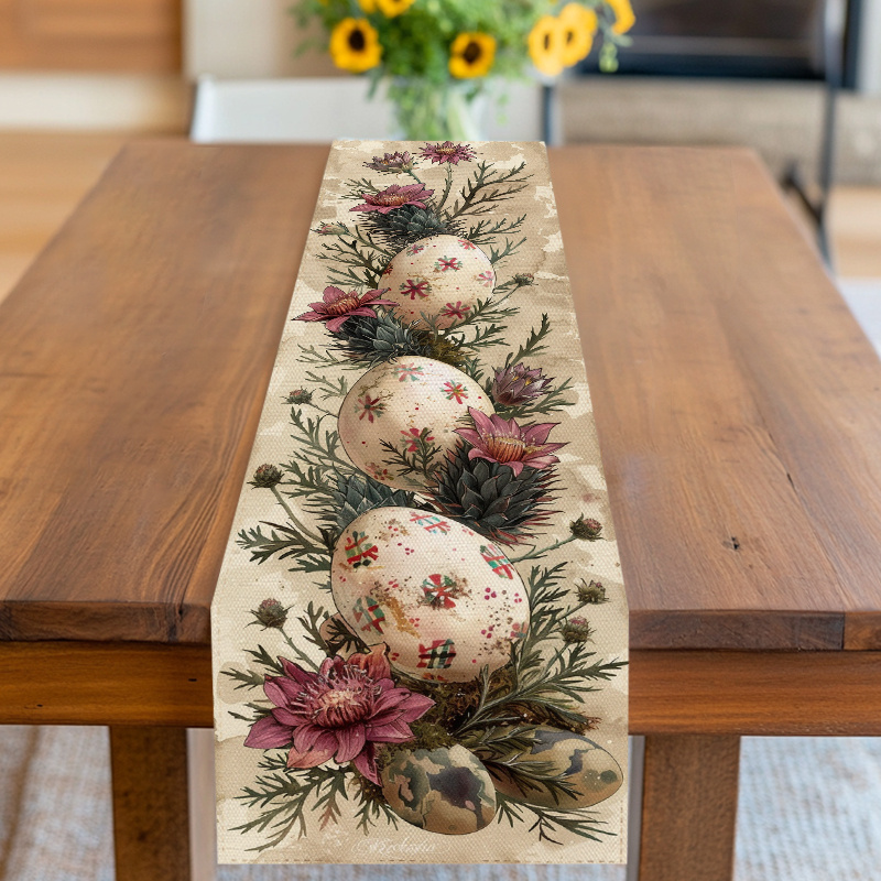 TEMU Table Runner,table Cover,floral And Easter - Egg With Spring - Like Elements,beige Tone,for Easter,spring,valentine's Day,birthday,wedding And