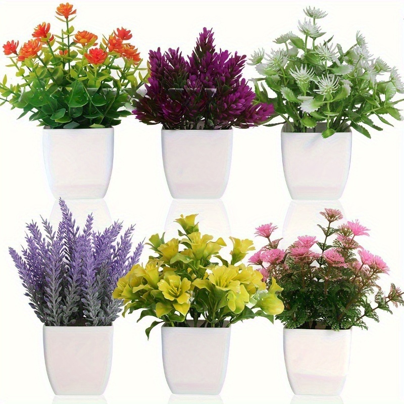 TEMU 6pcs Simulation Plant Potted Plant Simulation Flower Small Potted Plant Hot Selling Combination Desktop Green Plant Decoration