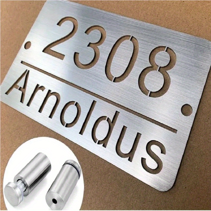 E-shop Individuelle Adresse Schild aus Edelstahl - Hohle Metall Hausnummer mit graviertem Straßennamen, wetterbeständiges, wandmontiertes Garten,