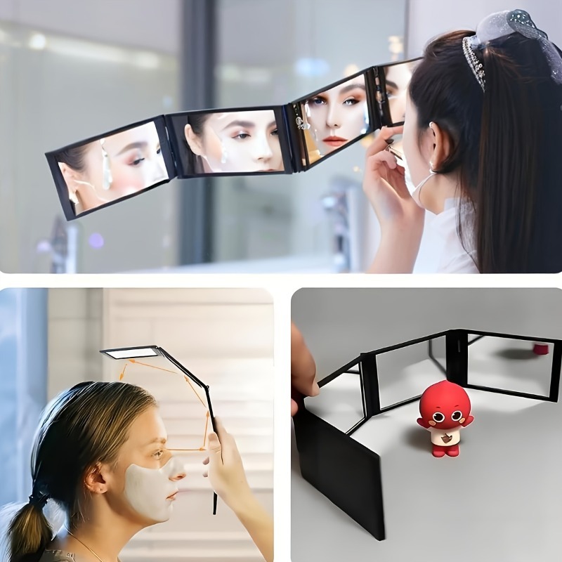 360° Rotatable Handheld Makeup Mirror, 4-Sided HD Design