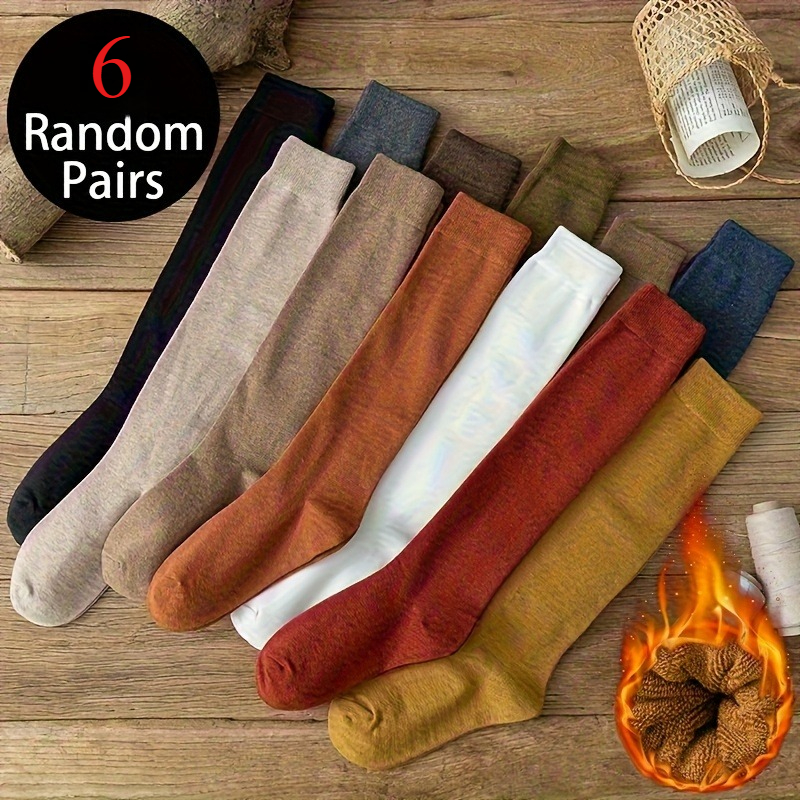 TEMU 6 Pairs Random Women's Multi-colored Calf Warm Socks, Piled And Thickened Retro Style, Suitable For Daily And Wearing Occasions In Autumn And