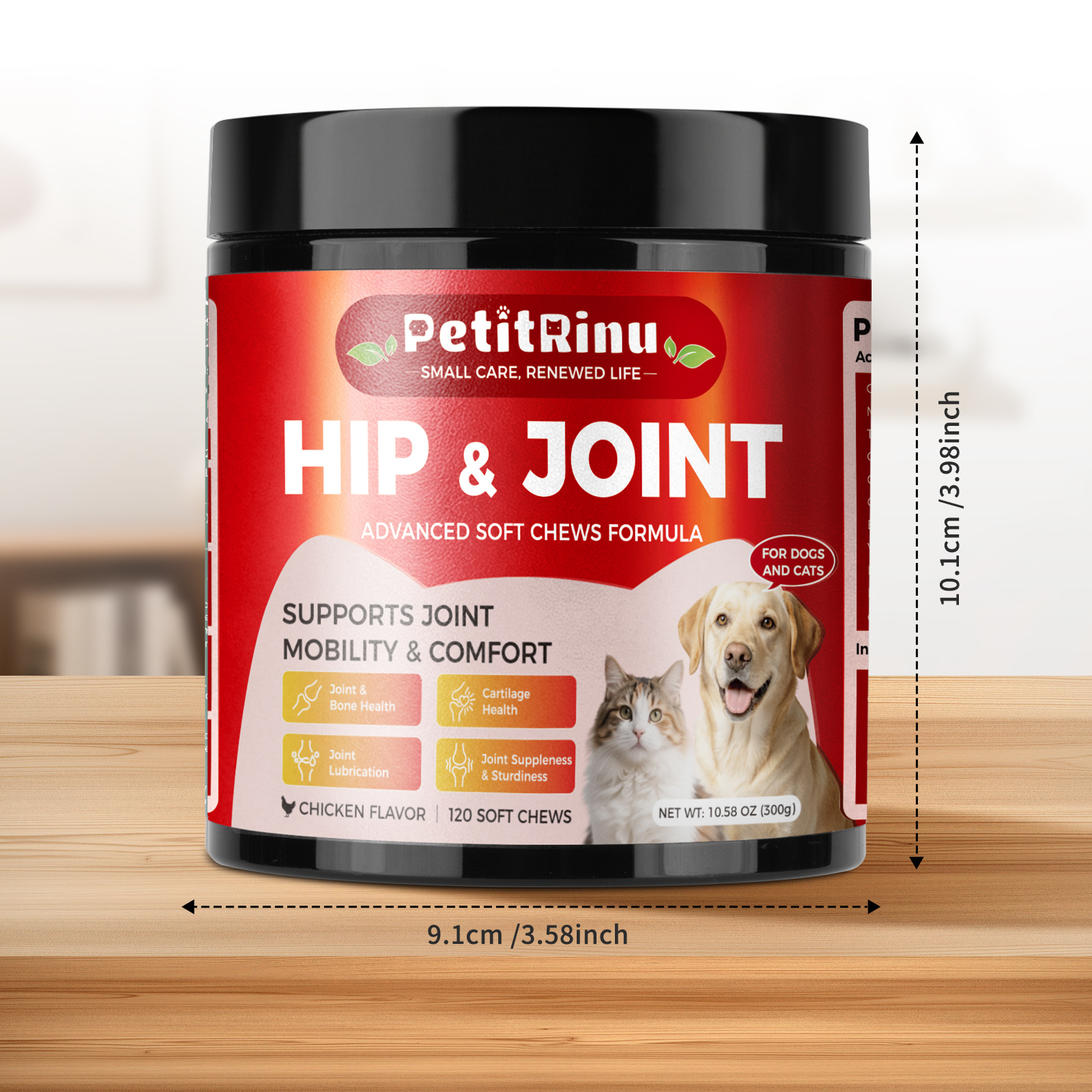 PETITRINU Joint Supplement for Dogs and Cats - Advanced Soft Chews with Glucosamine & Chondroitin - Supports Mobility, Flexibility & Cartilage Health - Chicken Flavor, 120 Count