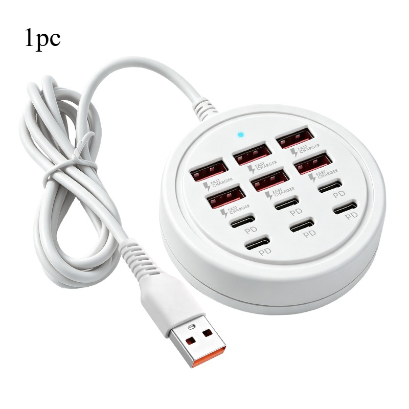 TEMU Meiglobal 12-port Usb-c Charger , Cable Length: 120 Cm/47.24 In 6 Usb-a And 6 Pd Type-c Ports, 66w Multi-device Fast Charging Station, 480mbps