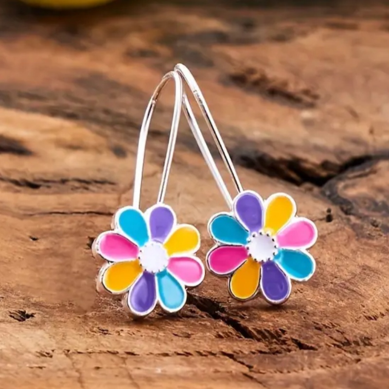E-shop 1 Paar niedliche, bonbonfarbene Blumenohrringe, exquisites, mehrfarbiges Tropfenöl-Design, geeignet für Damen, , Urlaub, Freizeit, Party,