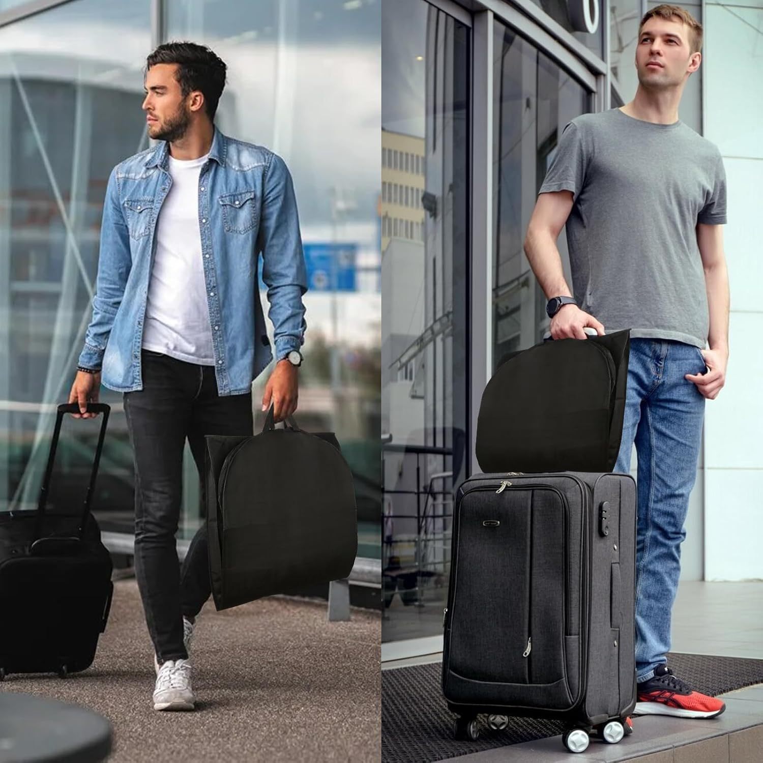 durable canvas garment bag for suits dresses coats travel storage organizer with transparent window zippered pockets multi compartment shoe storage sturdy handles foldable clothes cover travel garment bag sleek garment bag zippered compartments clothes organizer storage details 3