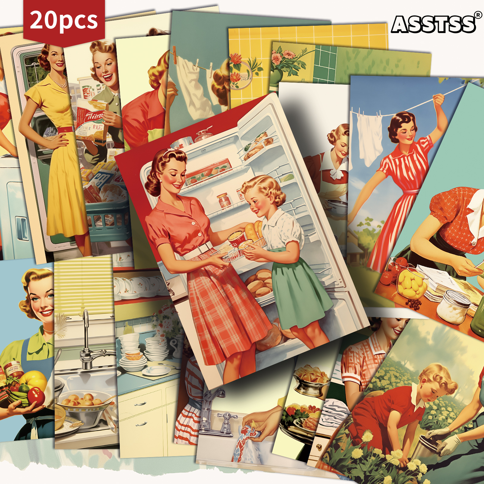 TEMU 20-pack Asstss 1950s Greeting Cards - 4x6 Inches Junk Journal Paper, Classic Pinup Illustrations Collectible Decorative Painting Cards For