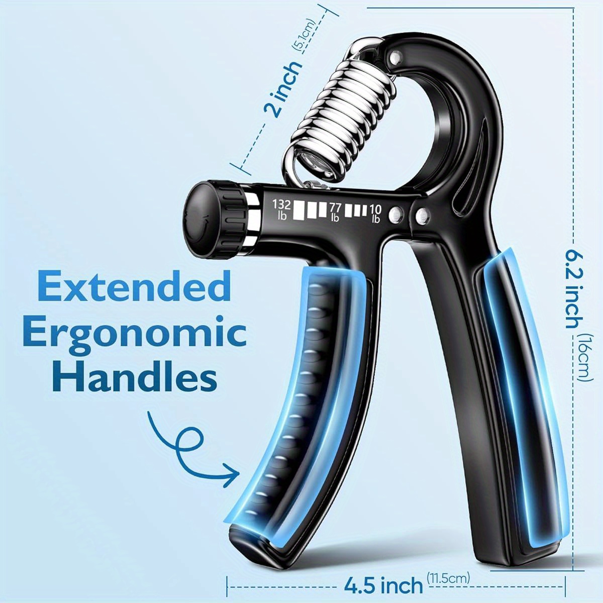 adjustable hand grip strengthener 10 132 lbs     with extended handles 2 inch grip ideal for athletes physical   black strength training gear sleek metallic   durable construction Product details 1