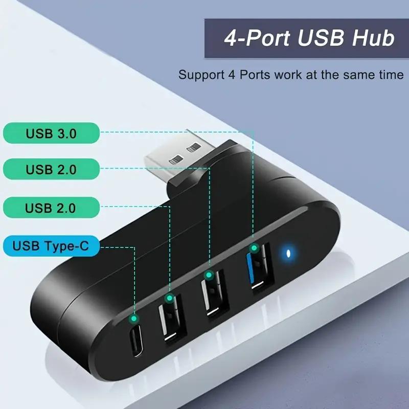 

4-port Usb 3.0 & 2.0 With Rotatable Connector, Data Transfer Adapter, Usb Type-c Compatible With Desktops, 5v Operating Voltage