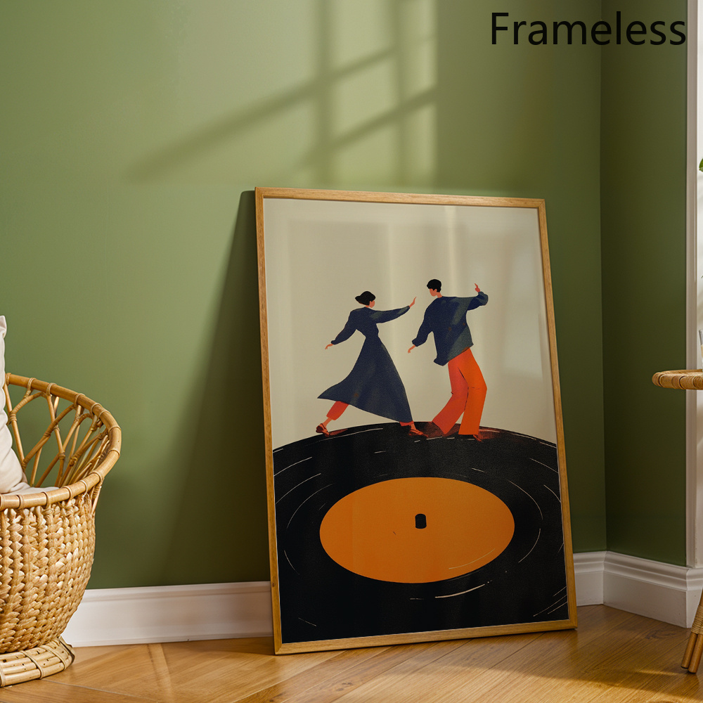 TEMU 2d Flat, 2d Flat, Retro Style Wall Arts Dancing Couple Posters Record Canvas Prints Music Theme Wall Decor Canvas Art Print For Living Room