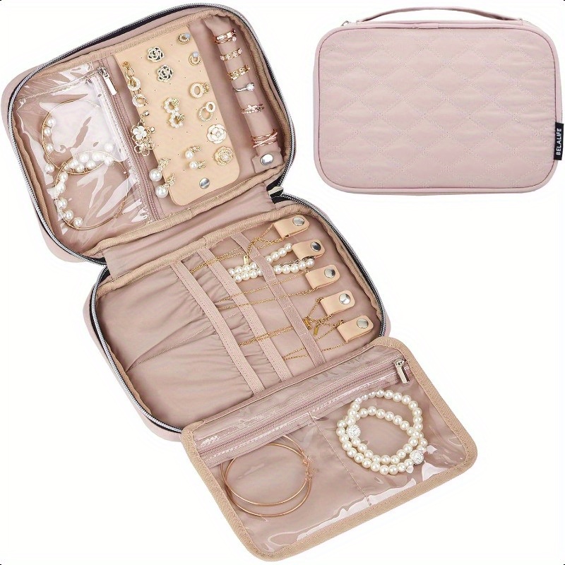 travel jewelry organizer portable storage case for earrings rings necklaces bracelets pink Product details 0
